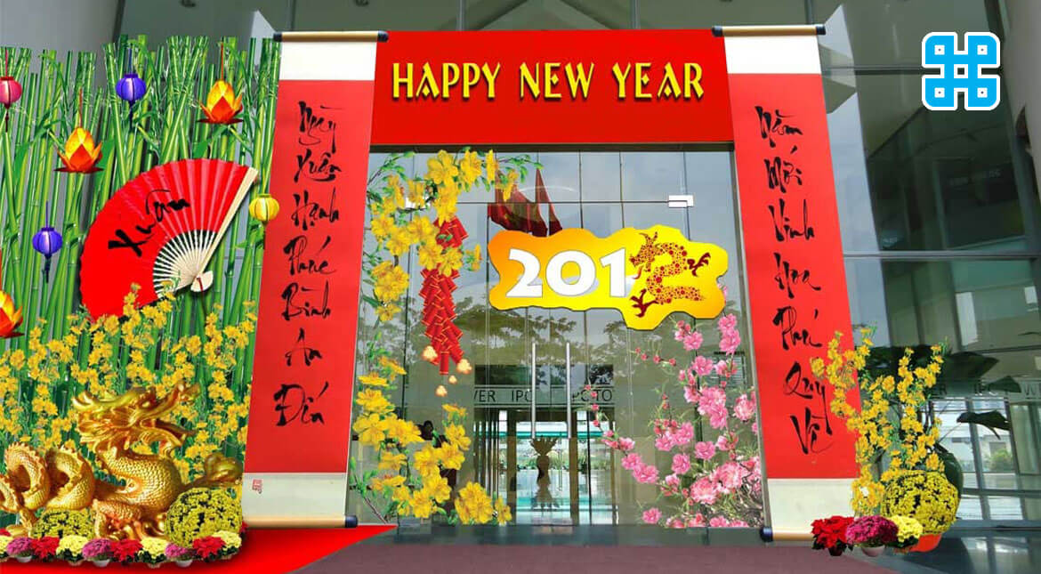 mẫu decal trang trí cửa kính tết