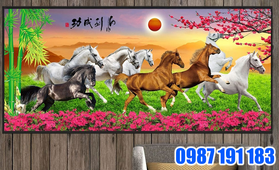 Mẫu tranh bát mã khổ lớn treo tường