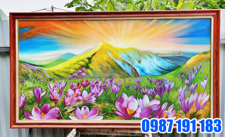 Mẫu tranh nhật xuất thiên sơn với hình ảnh mặt trời mọc