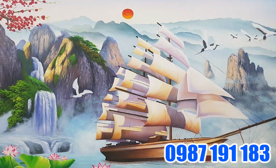 Mẫu tranh thuận buồm xuôi gió phong thủy treo phòng khách