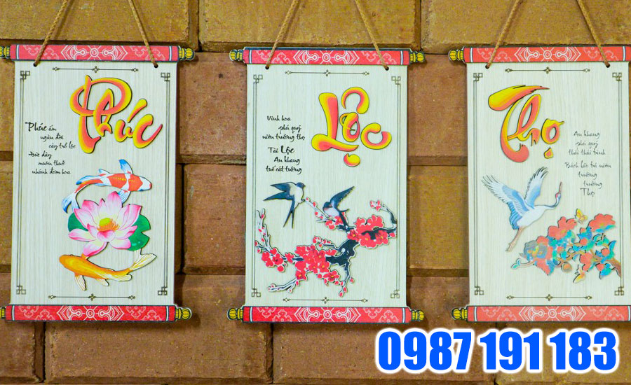 Tranh Phúc Lộc Thọ thích hợp treo ở 2 bên tường phòng khách