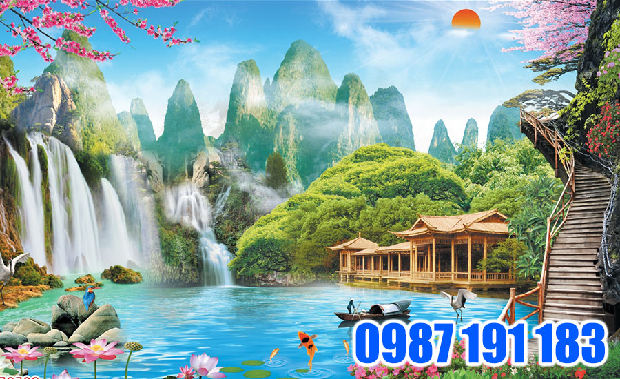 Tranh sơn thủy hữu tình sẽ phác họa khung cảnh thơ mộng của thiên nhiên