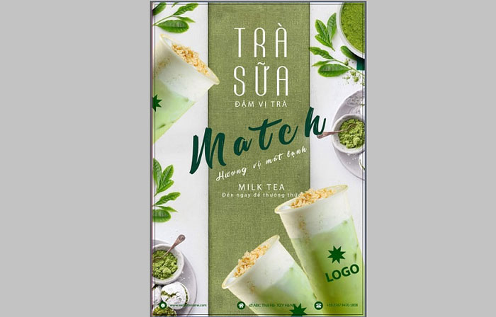 Thiết kế mẫu banner quảng cáo loại trà sữa matcha nhìn rất xanh mát