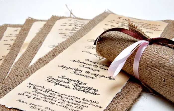 Mẫu thiệp cưới làm bằng vải, giấy phong cách vintage 10