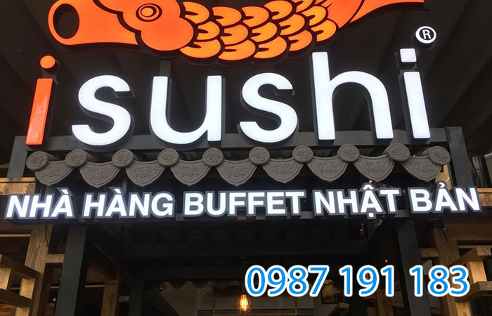 Mẫu bảng hiệu cửa hàng ăn Buffet đẹp isushi