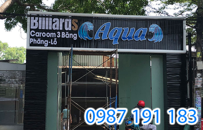 Mẫu bảng hiệu đẹp của tiệm Aqua kinh doanh về bida
