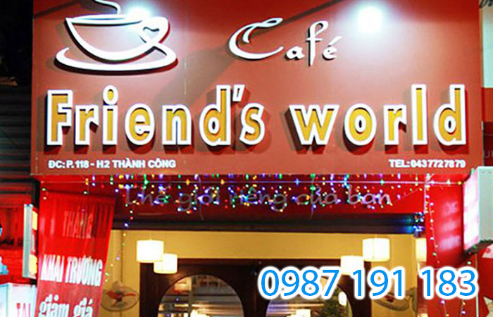 Mẫu bảng hiệu đẹp nổi bật của quán cà phê Friend's World