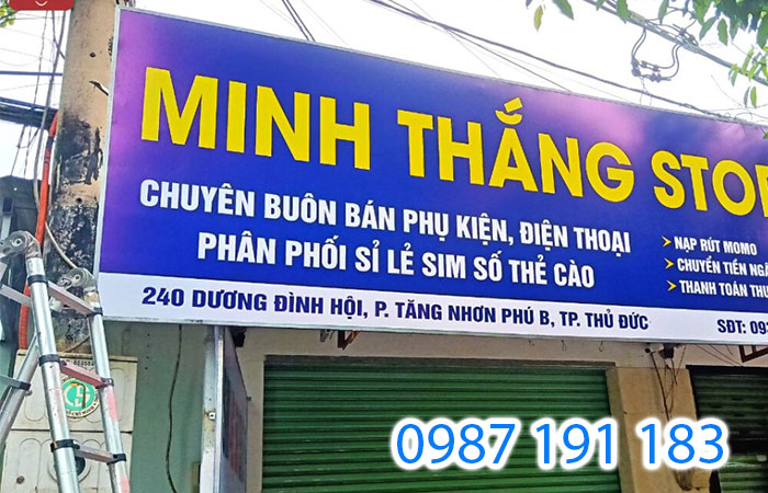 Mẫu bảng hiệu cửa hàng tiệm điện thoại Minh Thắng Store