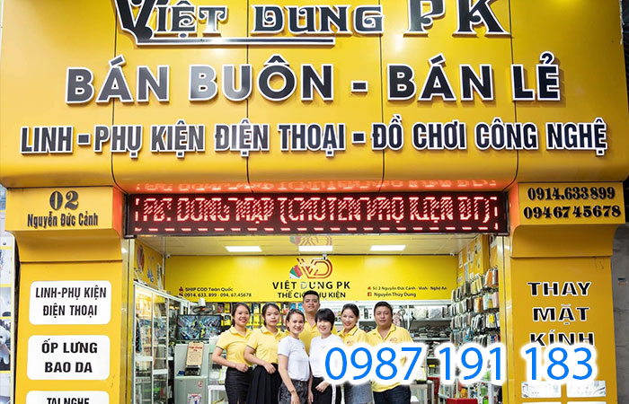 Mẫu bảng hiệu alu chữ nổi mica của cửa hàng linh kiện điện thoại đồ chơi Việt Dũng PK