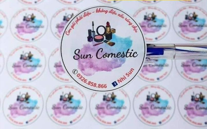Mẫu tem nhãn của cửa hàng mỹ phẩm Sun Comestic