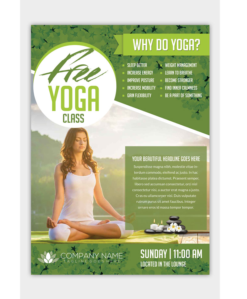 Mẫu tờ rơi thể hiện các lợi ích khách hàng nhận được khi học yoga