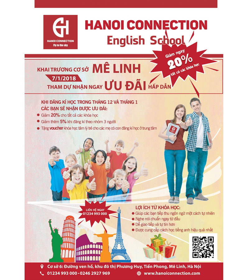 Mẫu tờ rơi quảng cáo cho khóa học tiếng Anh của 1 trung tâm ở Hà Nội