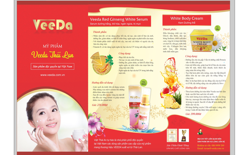 Mẫu tờ rơi quảng cáo trình bày thông tin sản phẩm của thương hiệu VeeDa