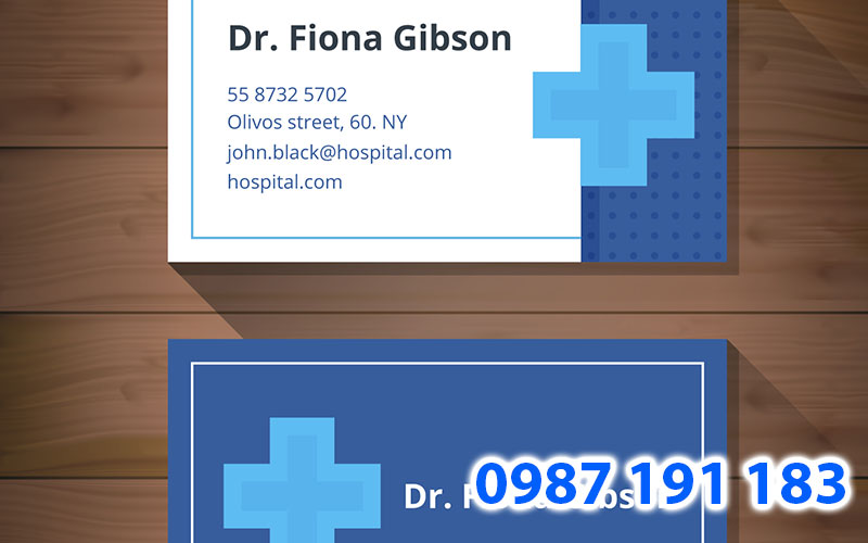 Mẫu name card bác sĩ với phông xanh và dấu chữ thập của ngành y tế