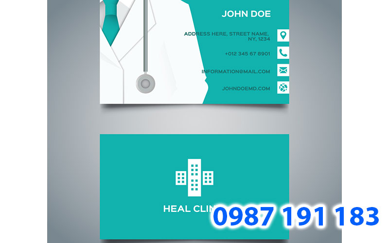 Mẫu name card bác sĩ được thiết kế thân thiện với hình ảnh họa tiết áo bác sĩ