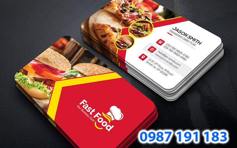 Mẫu name card cho cửa hàng Fast Food với tông màu đỏ