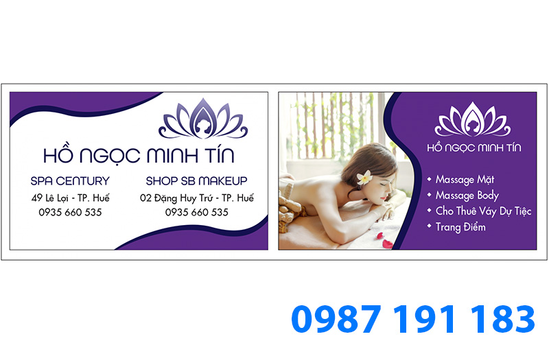 Mẫu name card với các dịch vụ spa của tiệm Hồ Ngọc Minh Tín