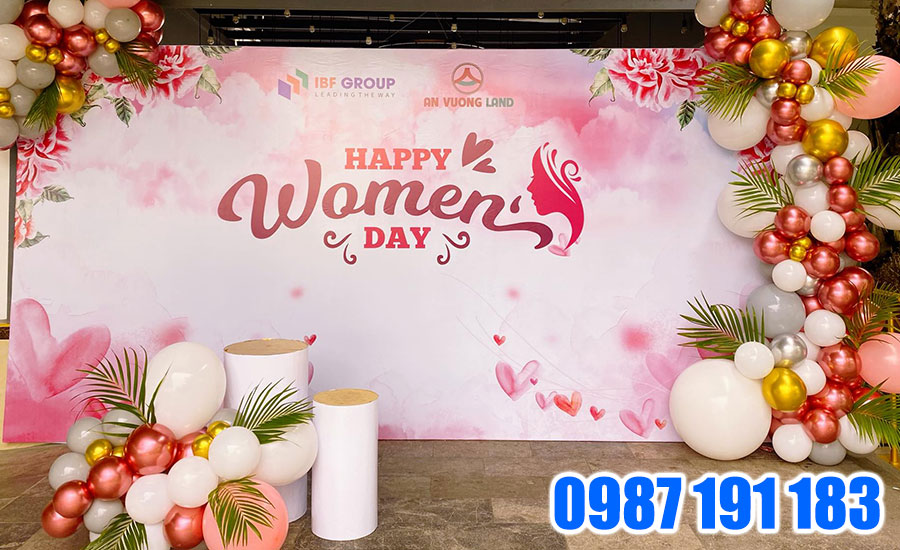 Mẫu backdrop kỷ niệm ngày 8/3 làm bằng chất liệu bạt