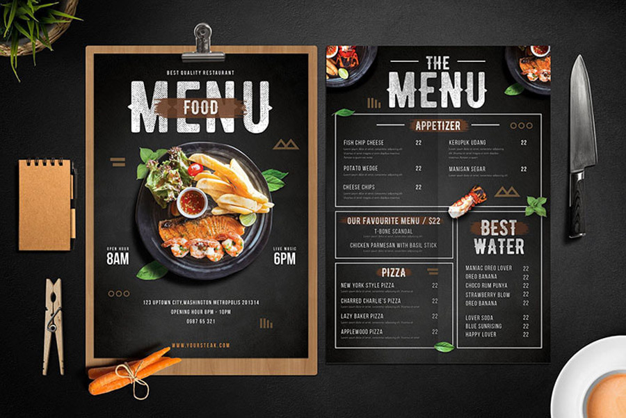 Menu bảng cầm tay 2 mặt mẫu 1