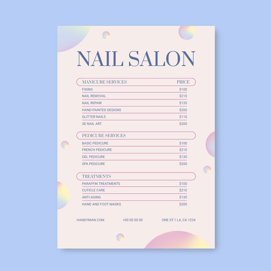 mẫu menu tiệm nail số 2