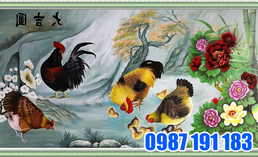 Tranh cây trúc và đàn gà