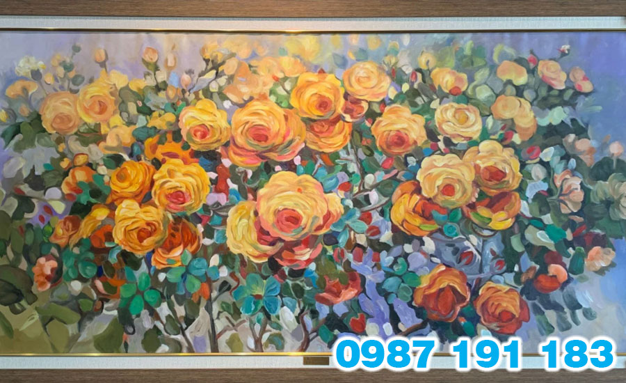 Mẫu tranh sơn dầu vẽ hoa lá