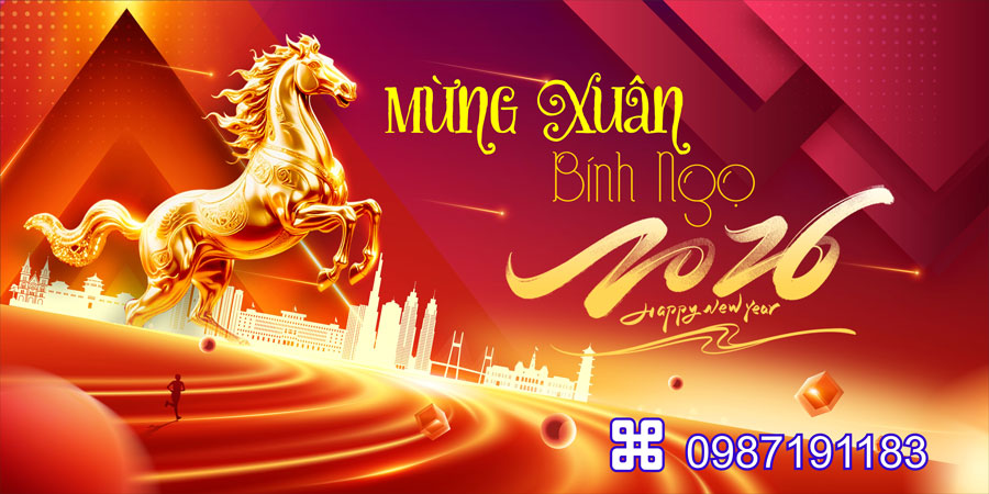 Mẫu backdrop Tết Bính Ngọ 2026 - MÃ 07