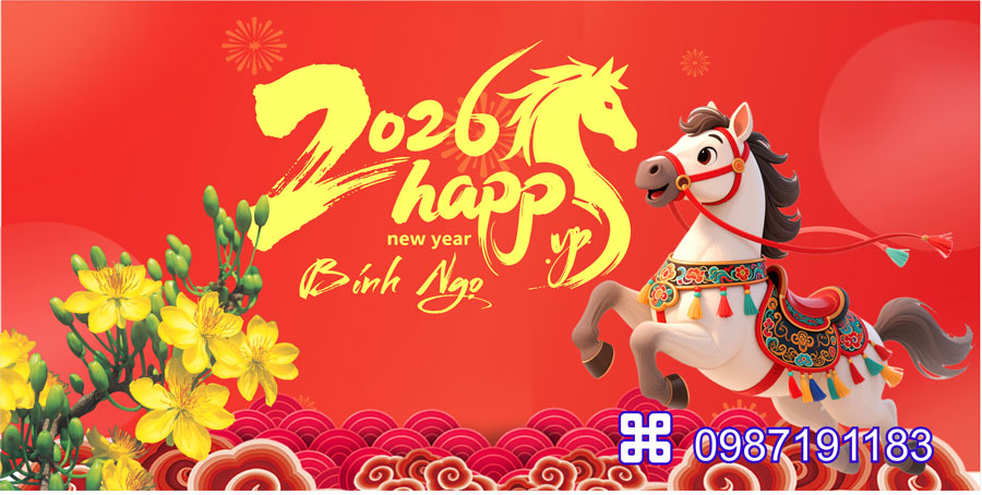 Mẫu backdrop Tết Bính Ngọ 2026 - MÃ 08