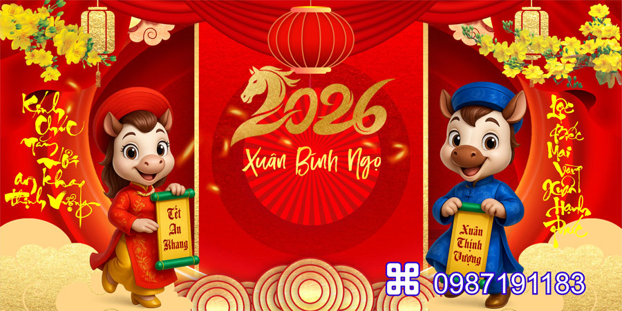 Mẫu backdrop Tết Bính Ngọ 2026 - MÃ 13