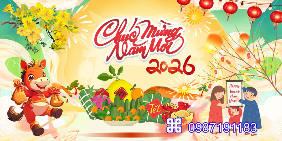 Mẫu backdrop Tết Bính Ngọ 2026 - MÃ 16