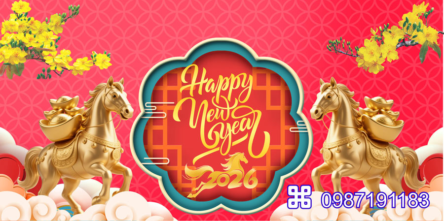 Mẫu backdrop Tết Bính Ngọ 2026 - MÃ 22