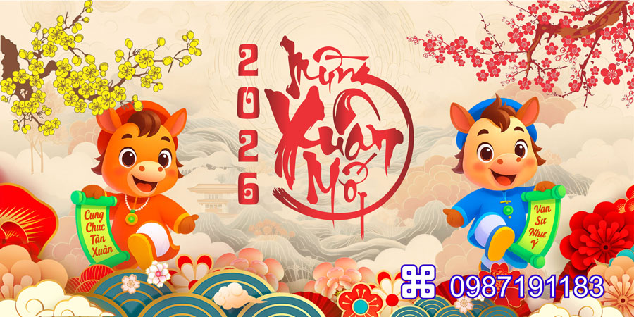 Mẫu backdrop Tết Bính Ngọ 2026 - MÃ 25