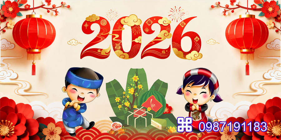 Mẫu backdrop Tết Bính Ngọ 2026 - MÃ 34