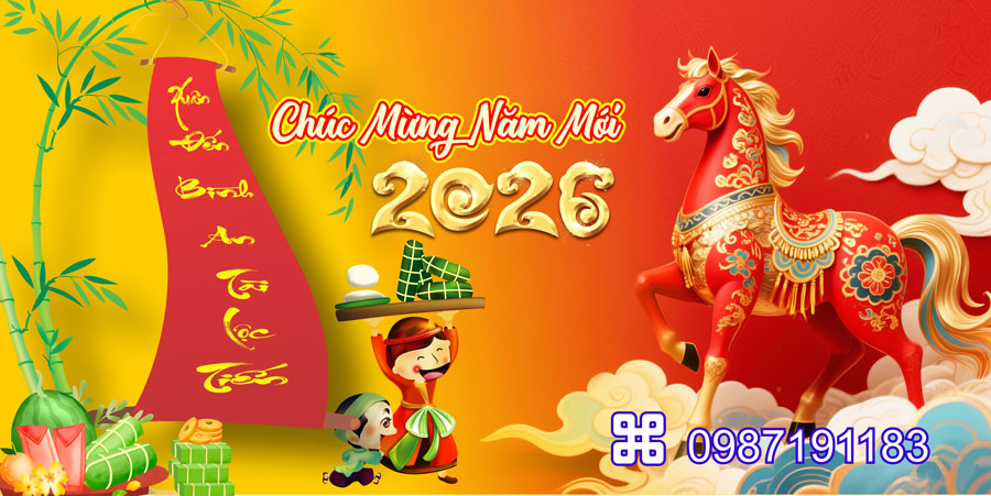 Mẫu backdrop Tết Bính Ngọ 2026 - MÃ 36