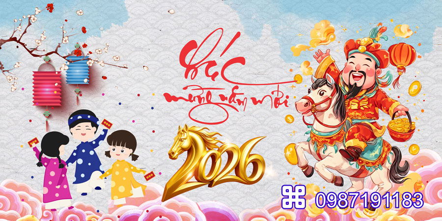 Mẫu backdrop Tết Bính Ngọ 2026 - MÃ 40