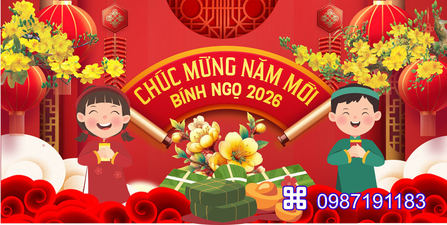 Mẫu backdrop Tết Bính Ngọ 2026 - MÃ 44
