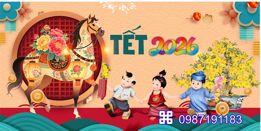 Mẫu backdrop Tết Bính Ngọ 2026 - MÃ 45