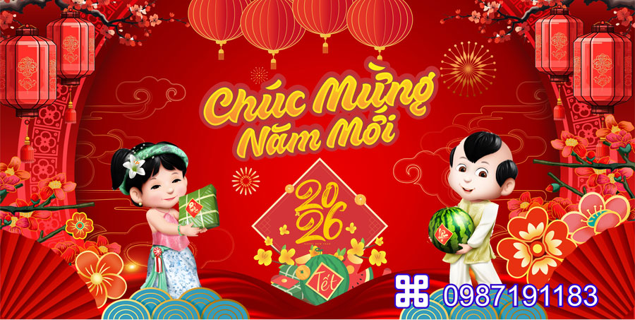 Mẫu backdrop Tết Bính Ngọ 2026 - MÃ 47