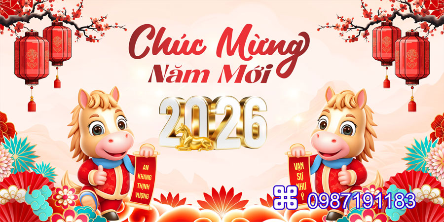Mẫu backdrop Tết Bính Ngọ 2026 - MÃ 48