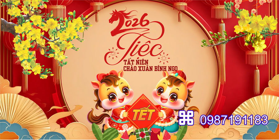 Mẫu backdrop Tết Bính Ngọ 2026 - MÃ 49