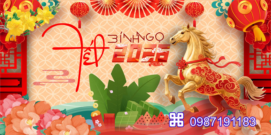 Mẫu backdrop Tết Bính Ngọ 2026 - MÃ 51