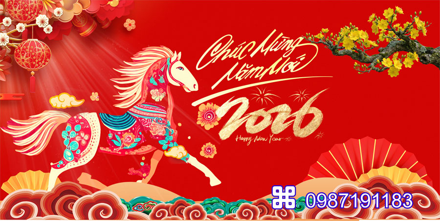 Mẫu backdrop Tết Bính Ngọ 2026 - MÃ 63