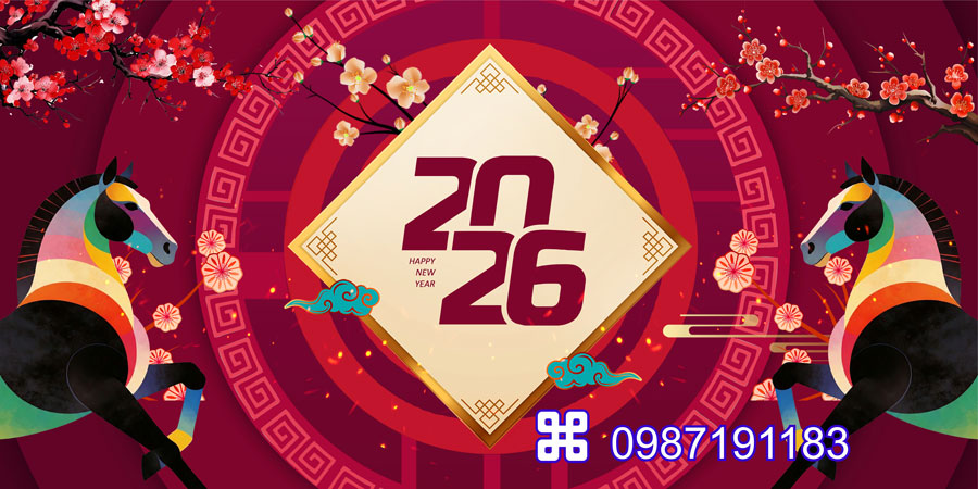 Mẫu backdrop Tết Bính Ngọ 2026 - MÃ 89
