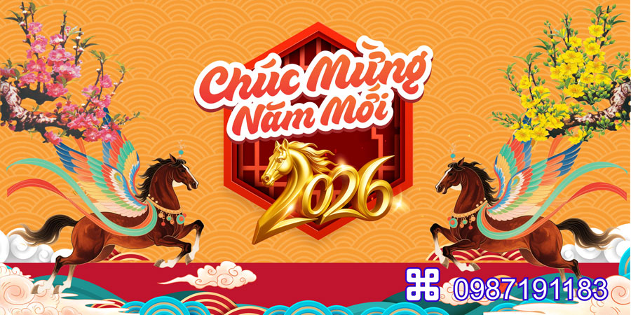 Mẫu backdrop Tết Bính Ngọ 2026 - MÃ 90