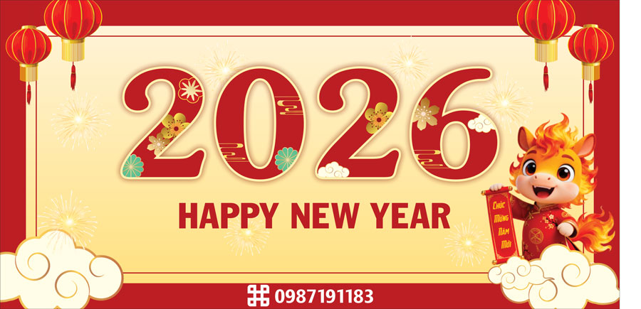 Mẫu backdrop Tết chúc mừng năm mới 2026