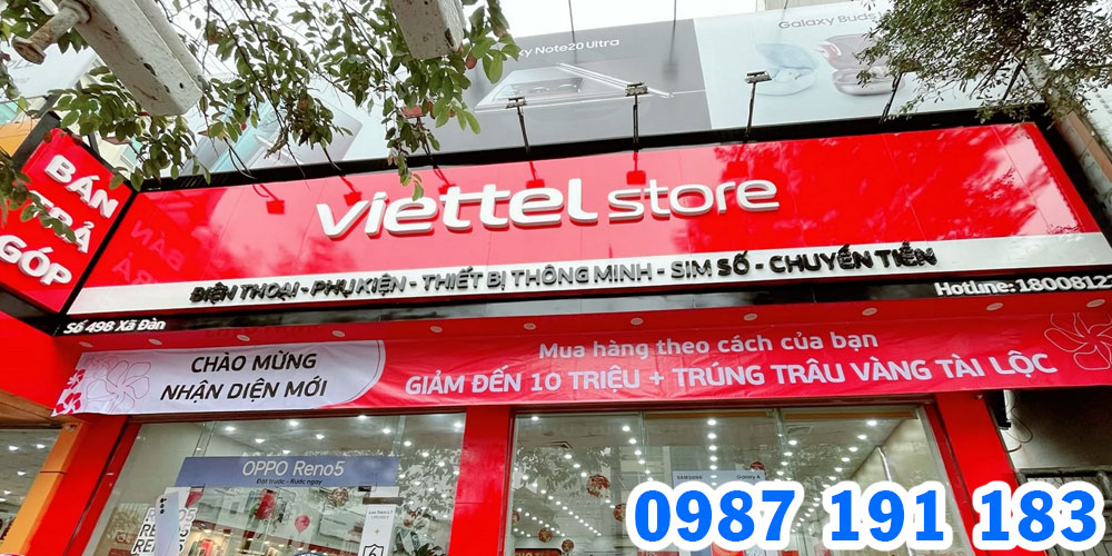 Bảng hiệu Viettel Store sau khi hoàn thành với các chất liệu đã liệt kê