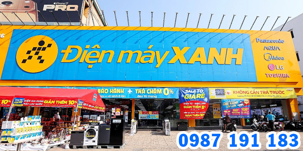 Bảng hiệu Điện Máy Xanh sau khi hoàn tất với các vật liệu chúng tôi liệt kê