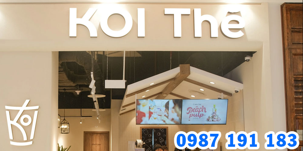 Thi công bảng hiệu đồng bộ giúp khách hàng nhận diện tốt thương hiệu Koi Thé`