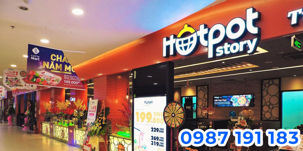 Thi công bảng hiệu nhà hàng Hotpot Story sẽ đồng bộ sẽ giúp khách hàng dễ dàng nhận diện