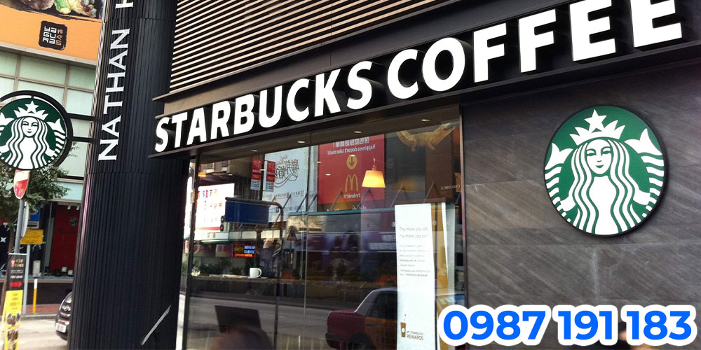 Mẫu bảng hiệu cửa hàng Starbucks cà phê